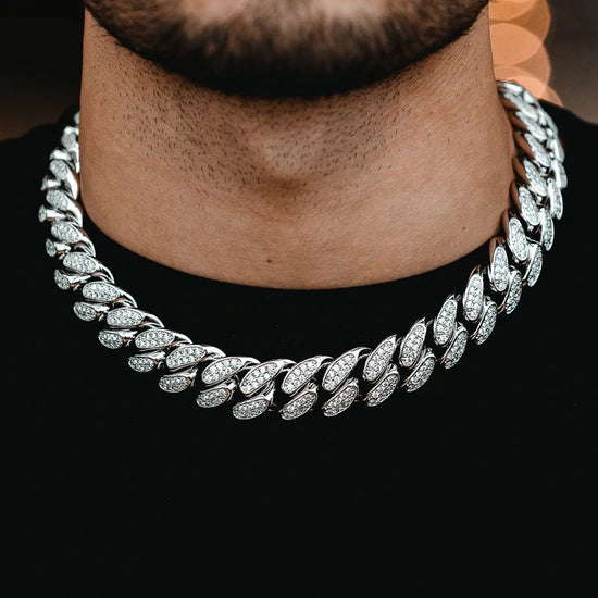 19mm Cuban Link Chain Diamond White Gold