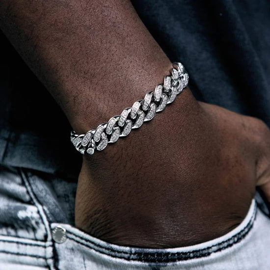 12mm Diamond Cuban Bracelet White Gold