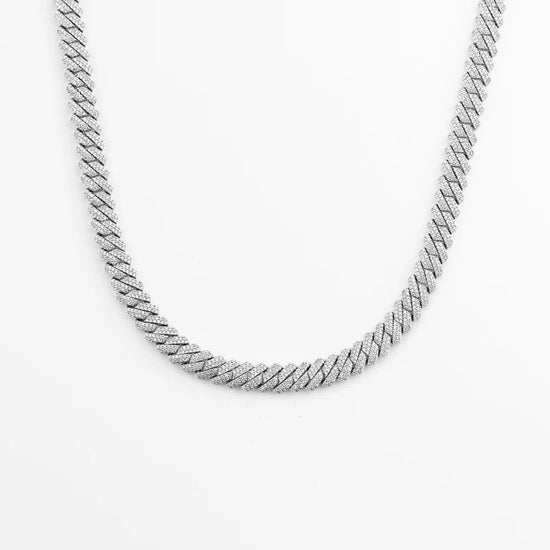 8mm Diamond Cuban Link Chain | Prong Cuban Link | Prong Diamond Cuban | 14k White Gold Plated