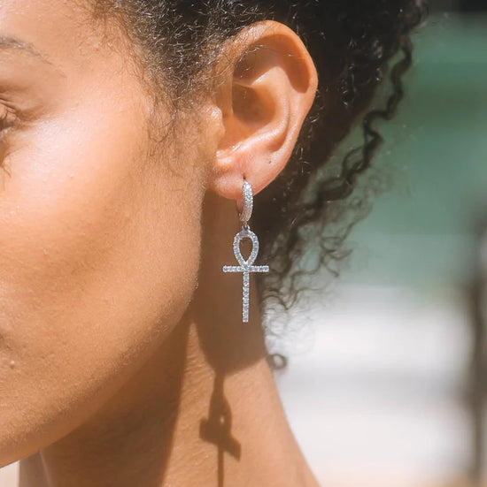 Ankh Key Earrings White Gold