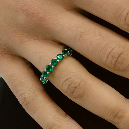 Emerald Silver Tennis Ring