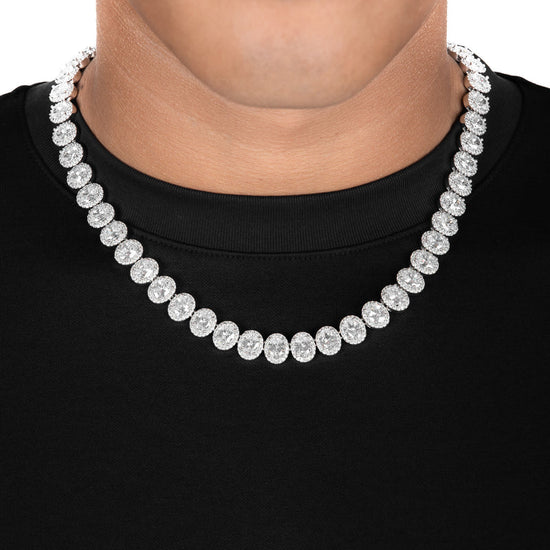 Oval Cut Cluster Tennis Chain White Gold