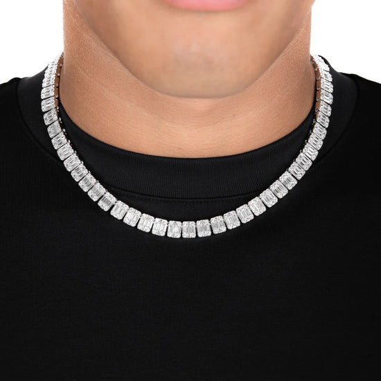 Square Baguette Tennis Chain White Gold