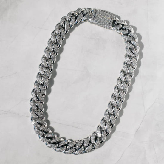 19mm Cuban Link Chain Diamond White Gold