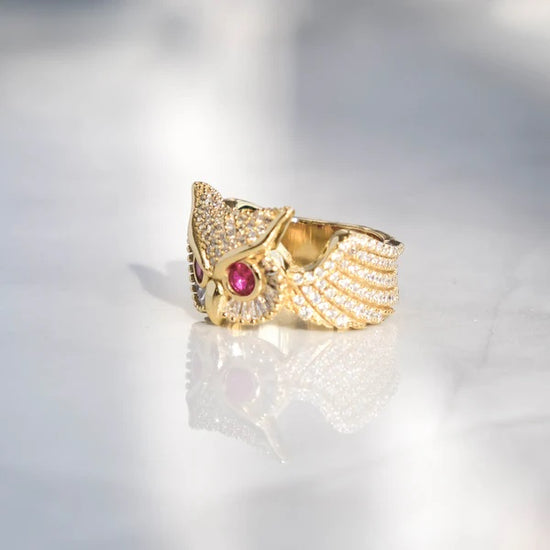 Diamond Owl Ring 18k Gold Vermeil