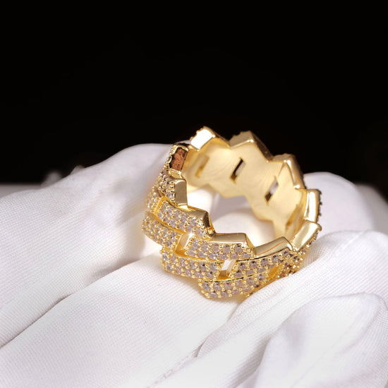 Diamond Prong Cuban Ring 18k Gold