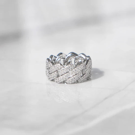 Diamond Prong Cuban Ring White Gold