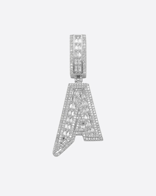 BAGUETTE LETTER FONT PENDANT. - WHITE GOLD