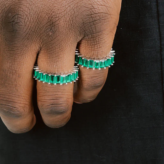 Emerald Baguette Silver Ring