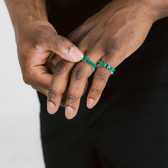 Emerald Baguette Silver Ring