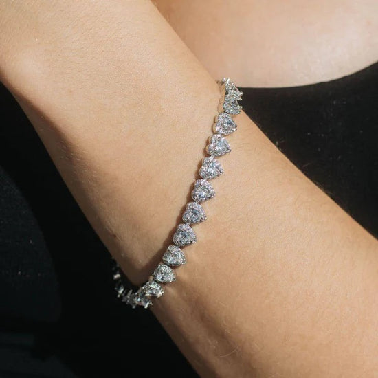 7mm Heart Cut Cluster Tennis Bracelet White Gold