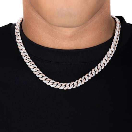 8.5mm Diamond Cuban Chain 2-Tone Rose/White