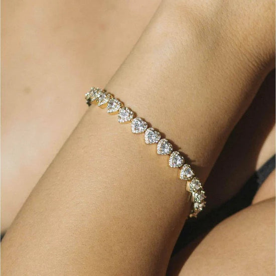 7mm Heart Cut Cluster Tennis Bracelet 18k Gold