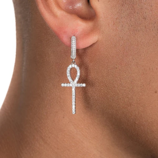 Ankh Key Earrings White Gold