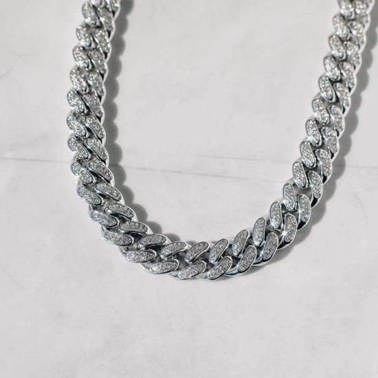 12mm Diamond Cuban Chain White Gold