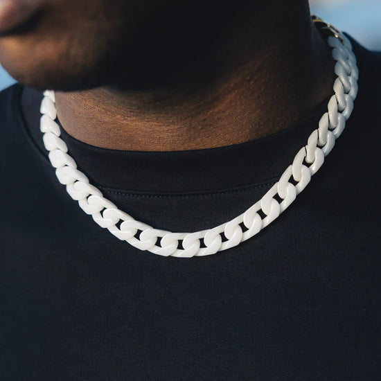 White Marble Cuban Chain 18k Gold