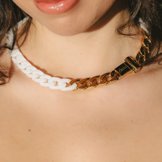 White Marble Cuban Chain 18k Gold