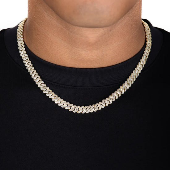 8mm Diamond Prong Cuban Chain 18k Gold