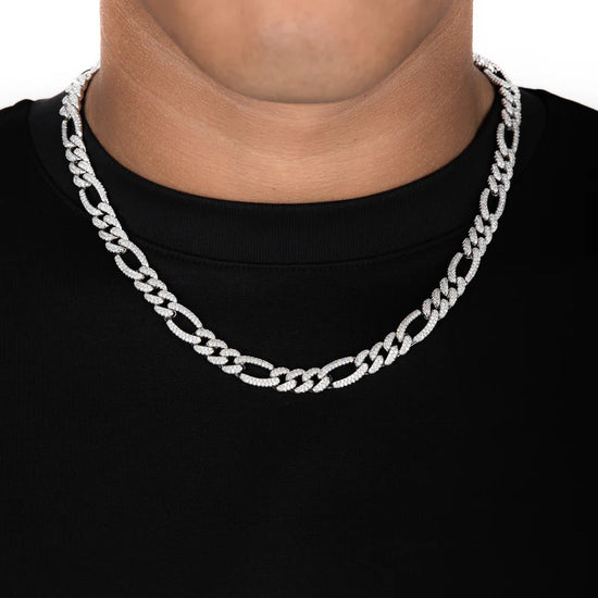 8.5mm Diamond Figaro Chain White Gold