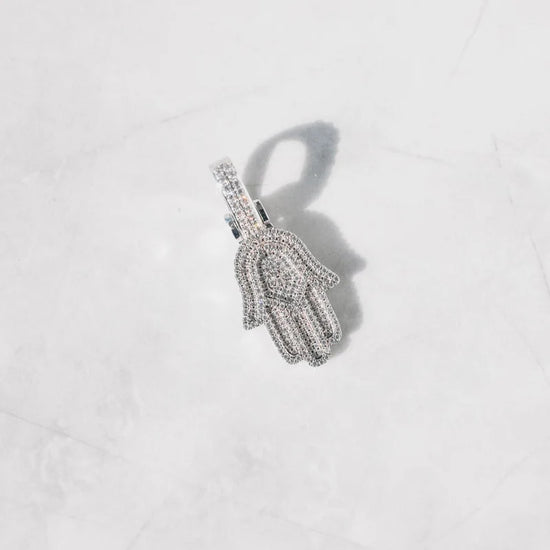 Hamsa Hand Pendant White Gold