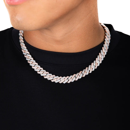 12mm 2 Tone Diamond Prong Cuban Chain