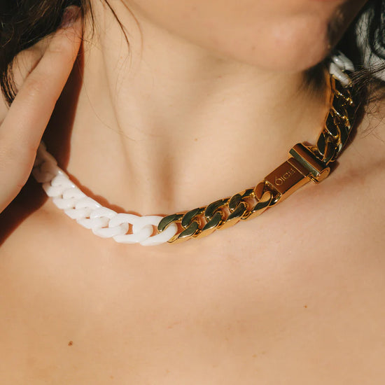 White Marble Cuban Chain 18k Gold